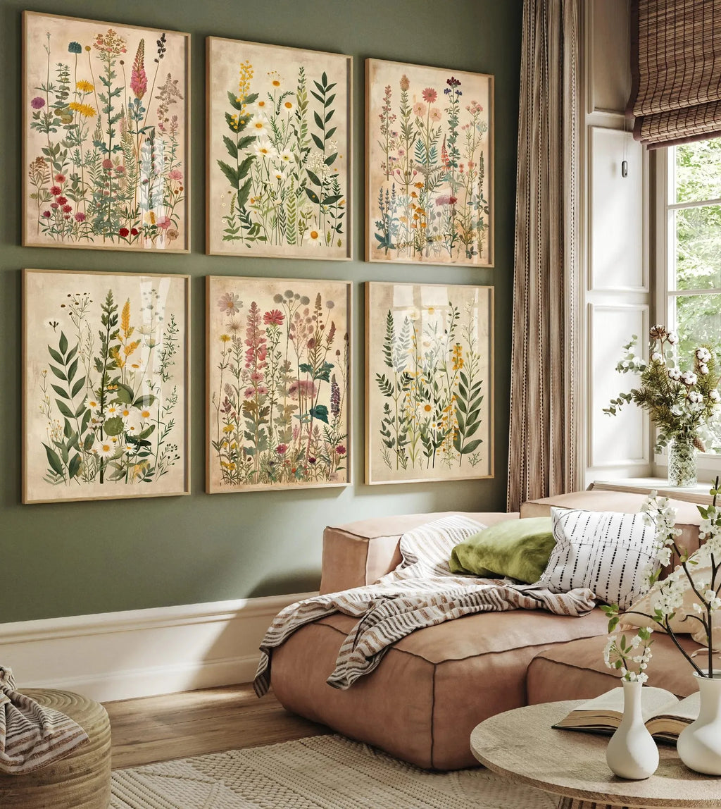3pcs/set Retro Wildflower Plant Meadow Canvas Poster Horizontal Ferns Flowers Plant Landscape Wall Art Poster for Home Decor
