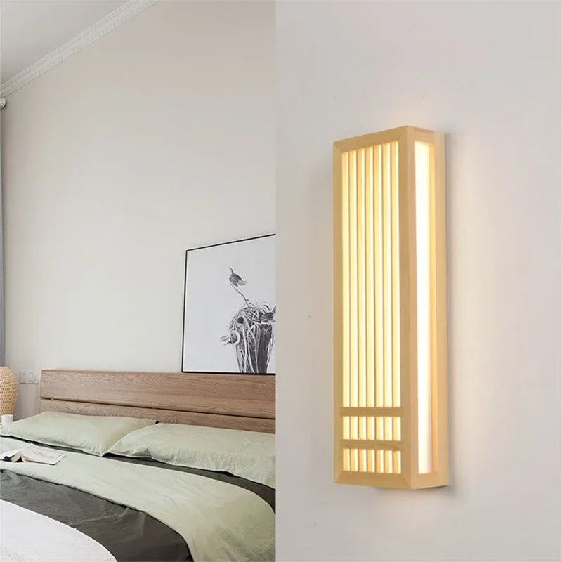 Japanese Wooden Wall Lamp