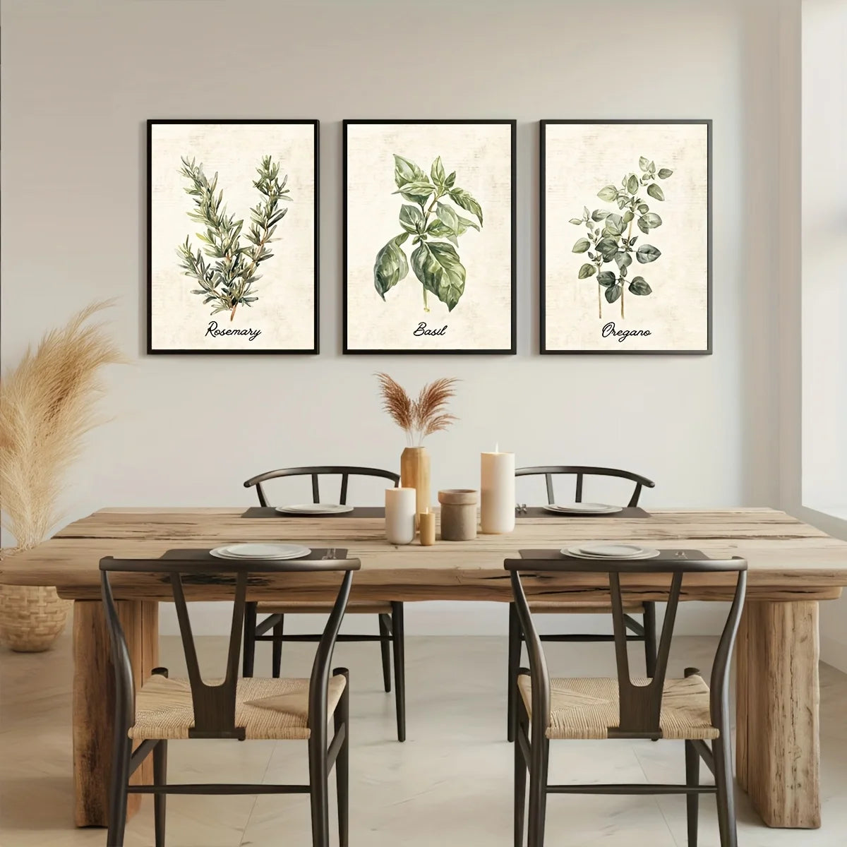 3pcs/set Vintage Watercolor Botanical Herb Canvas Print Poster Modern Cottagecore Farmhouse Art Prints Living Room Home Decor