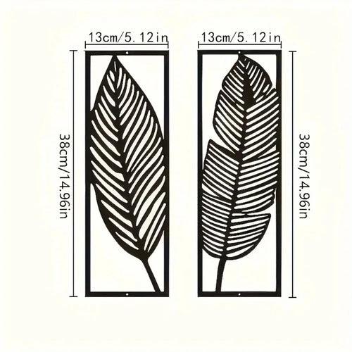 2Pcs Black Metal Leaf Wall Decor Modern Home Art Hanging Ornament