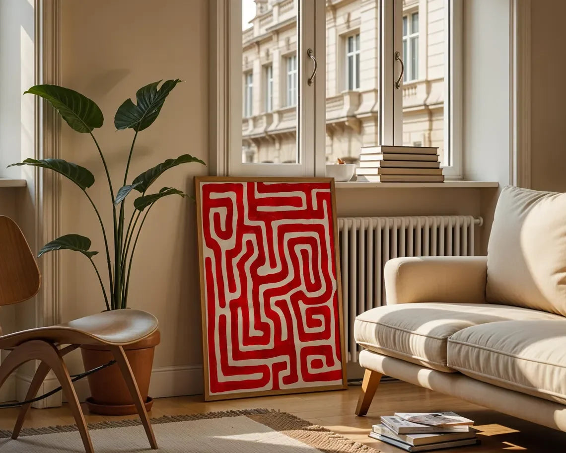 Cherry Red Maze Print