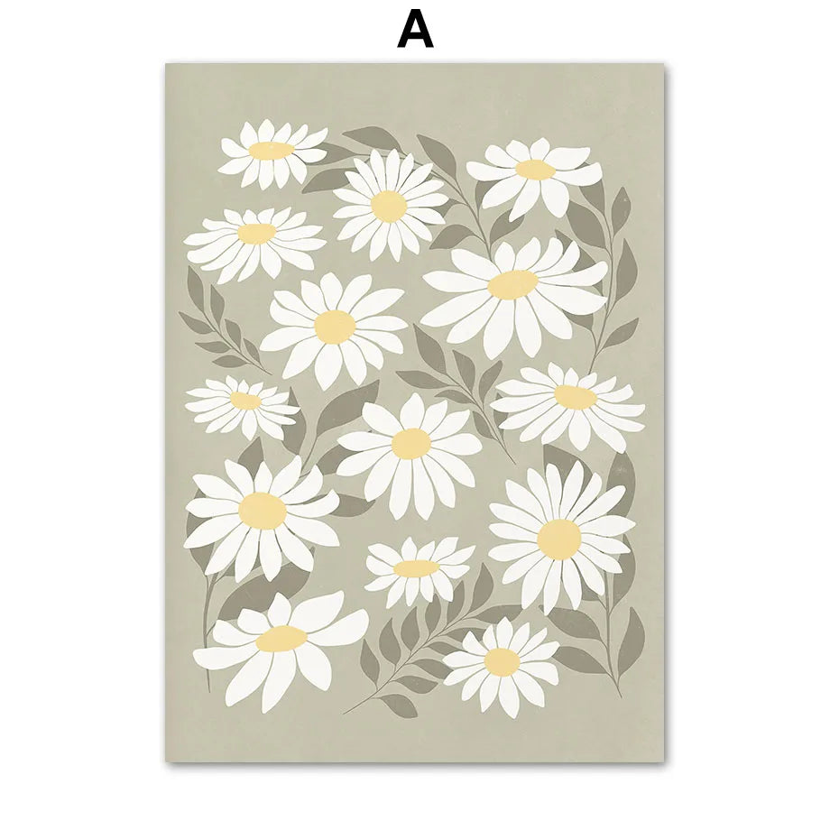 Boho Minimalist Wall Art Abstract Flower Color Block Canvas Painting Nordic Poster Print Picture Living Room Decorative Painting