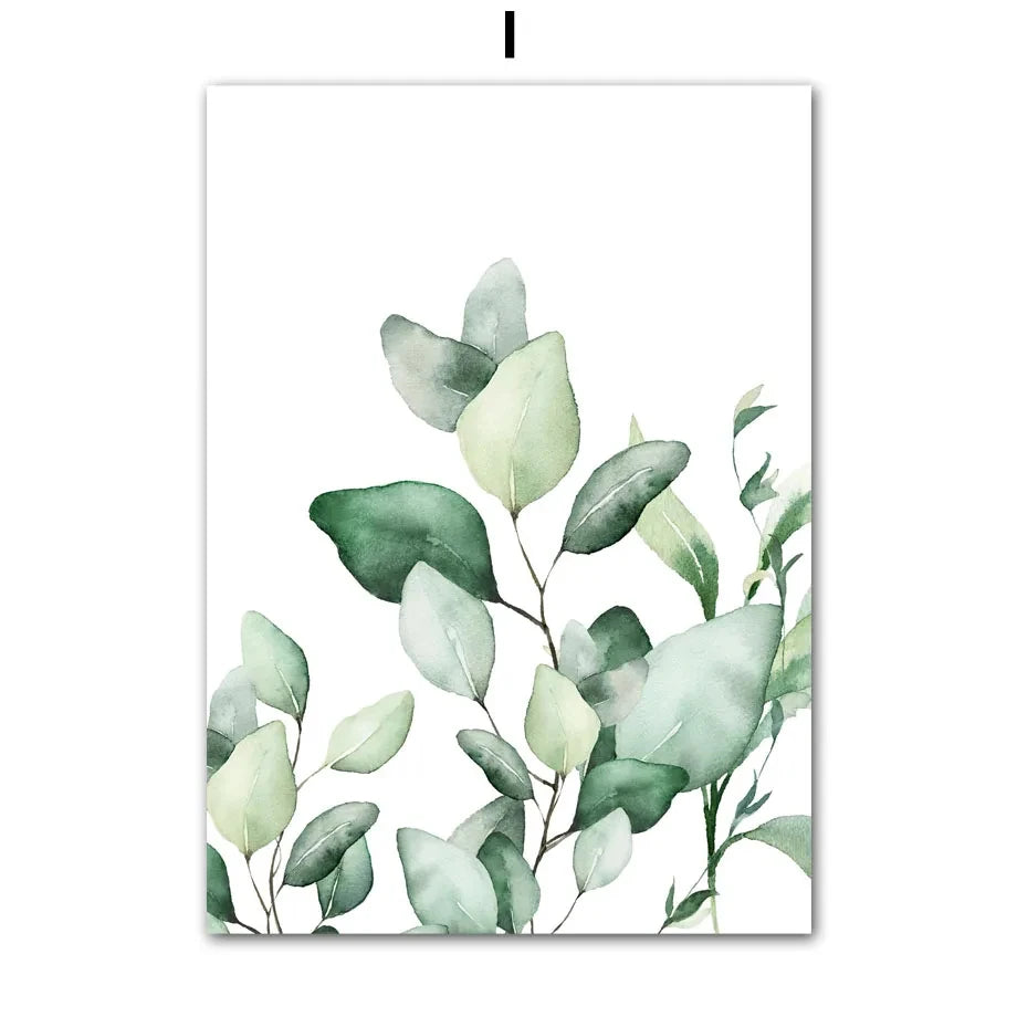 Modern Nordic Style Spring Green Art Poster Plant Leaf Palm Watercolor Wall Art Picture Canvas Print Living Room Home Decor