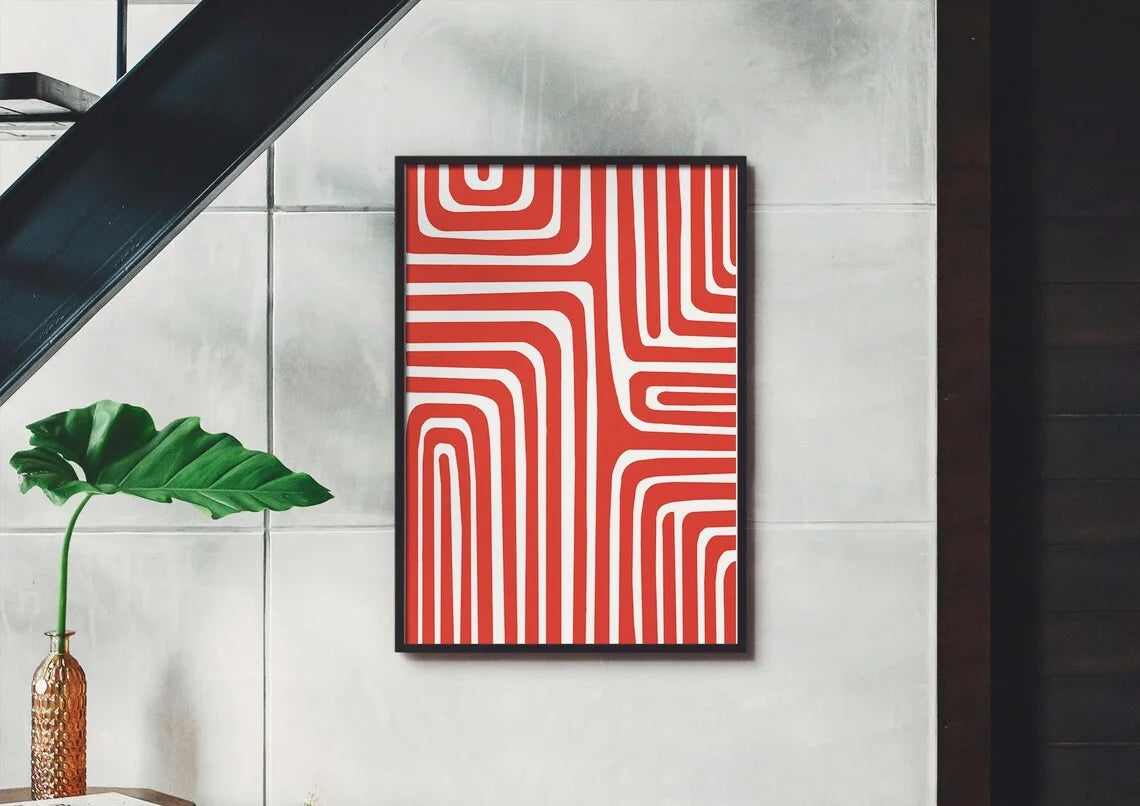 Cherry Red Maze Print