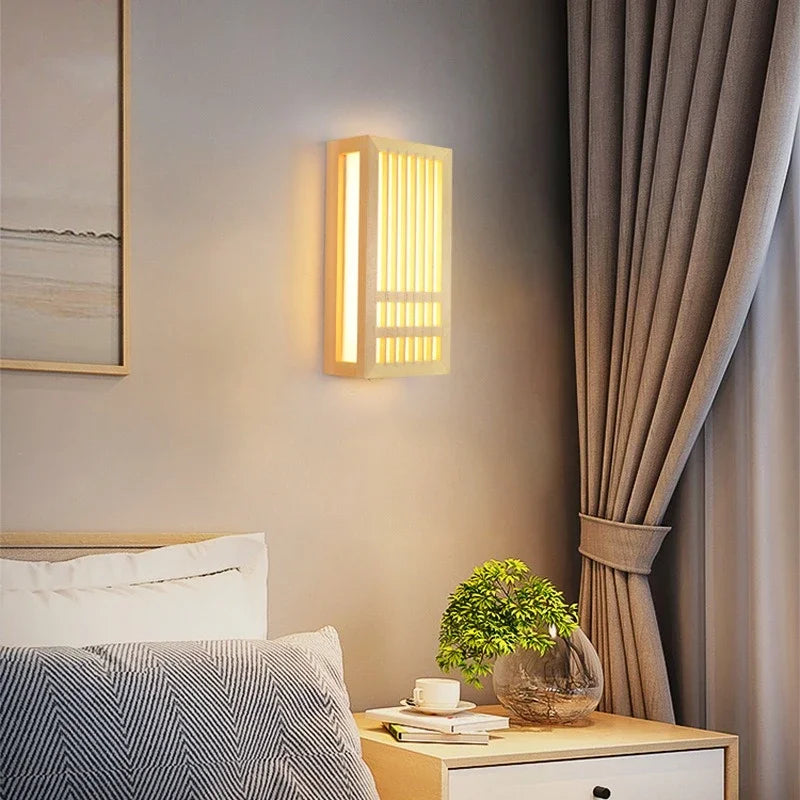 Japanese Wooden Wall Lamp