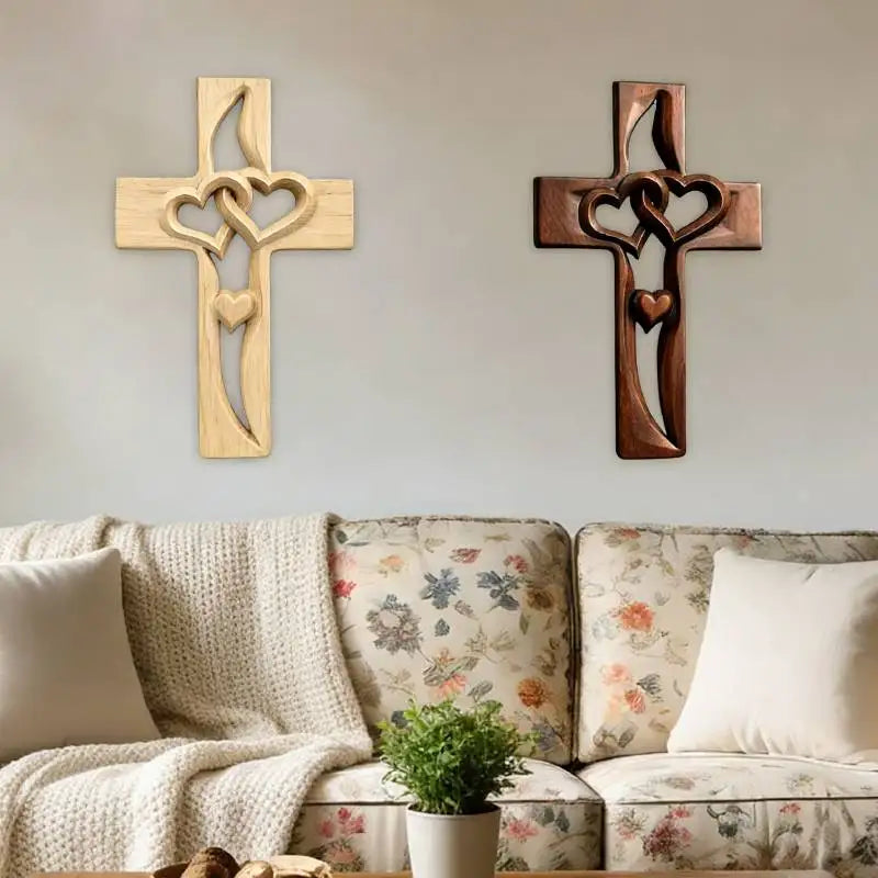 Handcarved Wooden Heart Cross