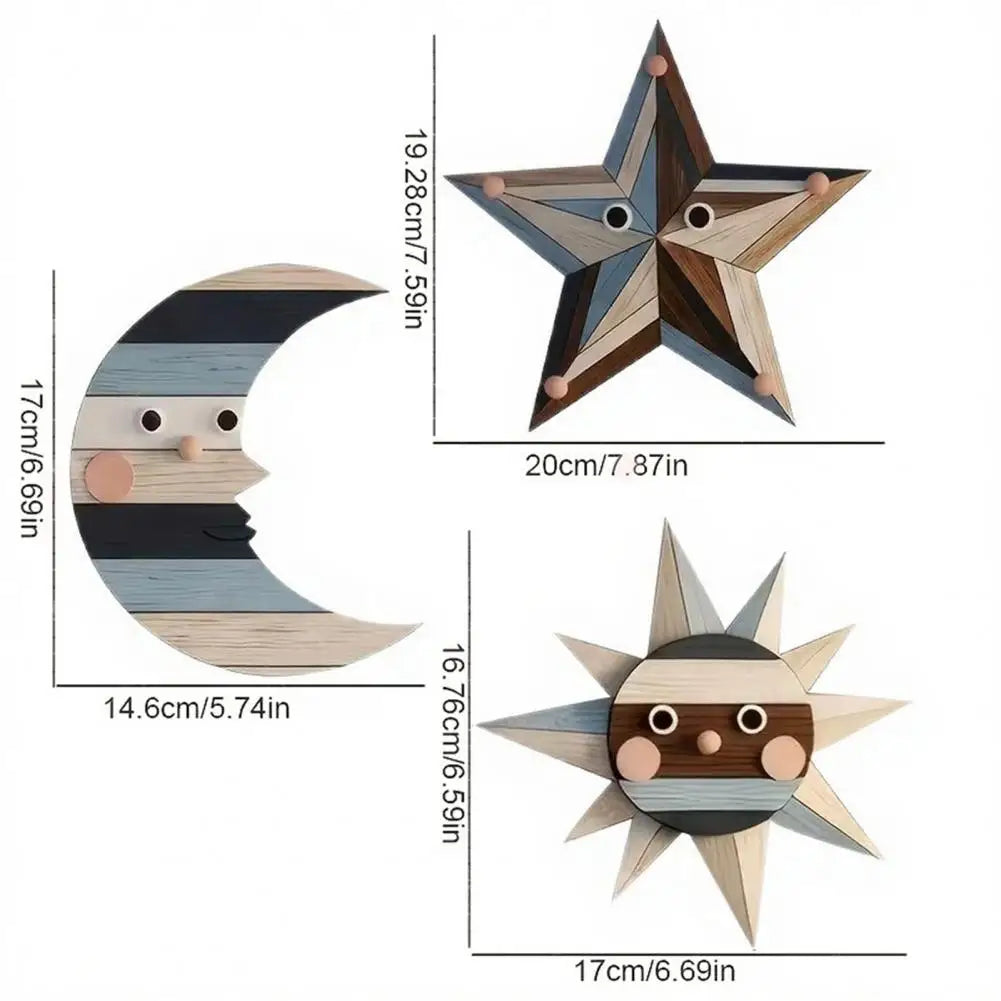 Wooden Wall Decor Rustic Sun Moon Star Wall Art Set Bohemian Vintage Wooden Wall Hanging Decorations Nordic Farmhouse Boho Home