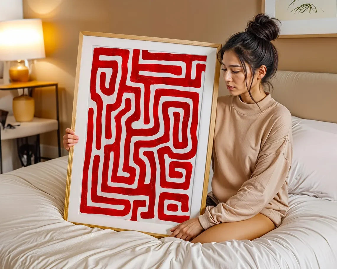 Cherry Red Maze Print