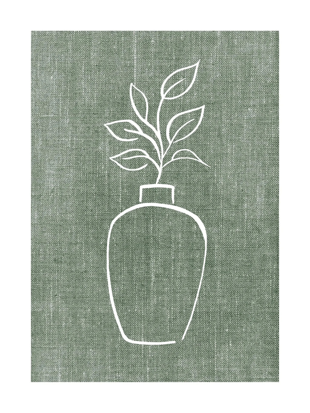 Minimalist Abstract Wall Art Canvas Painting, Nordic Posters Prints, Wall Picture, Line Body Leaves, Gray and Green, Room Decor