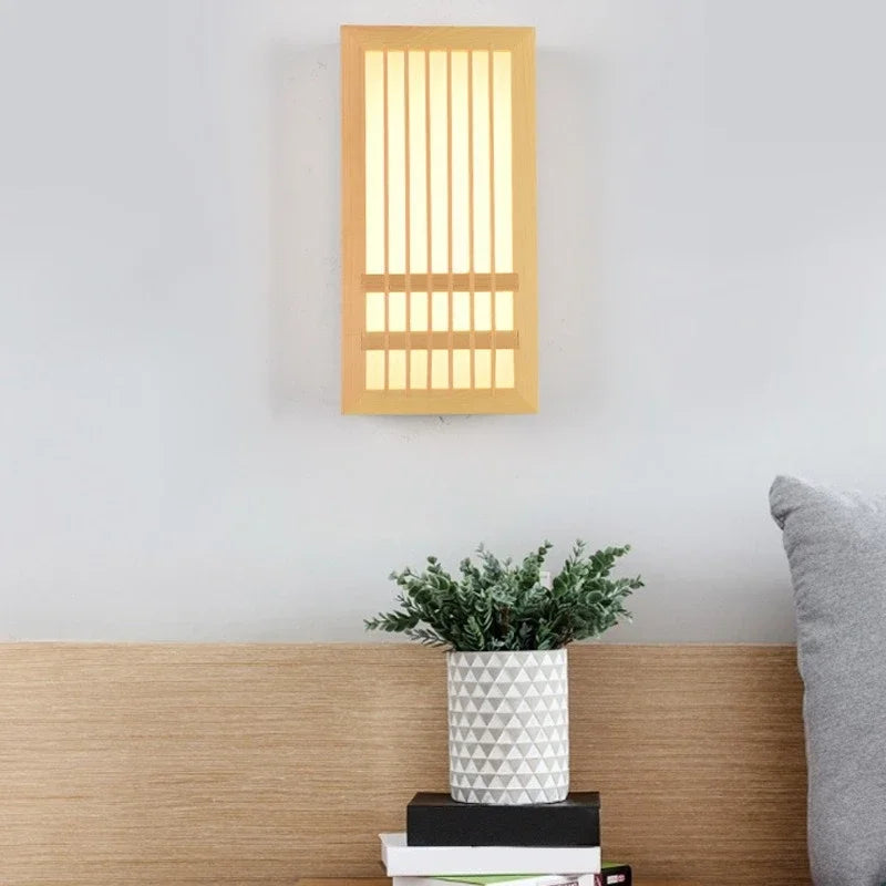 Japanese Wooden Wall Lamp
