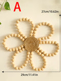 Wooden Beads Flower Hanging Home Decoration Spring Floral Wreath Boho Wall Decor Garland Farmhouse Wreath For Front Door Crafts