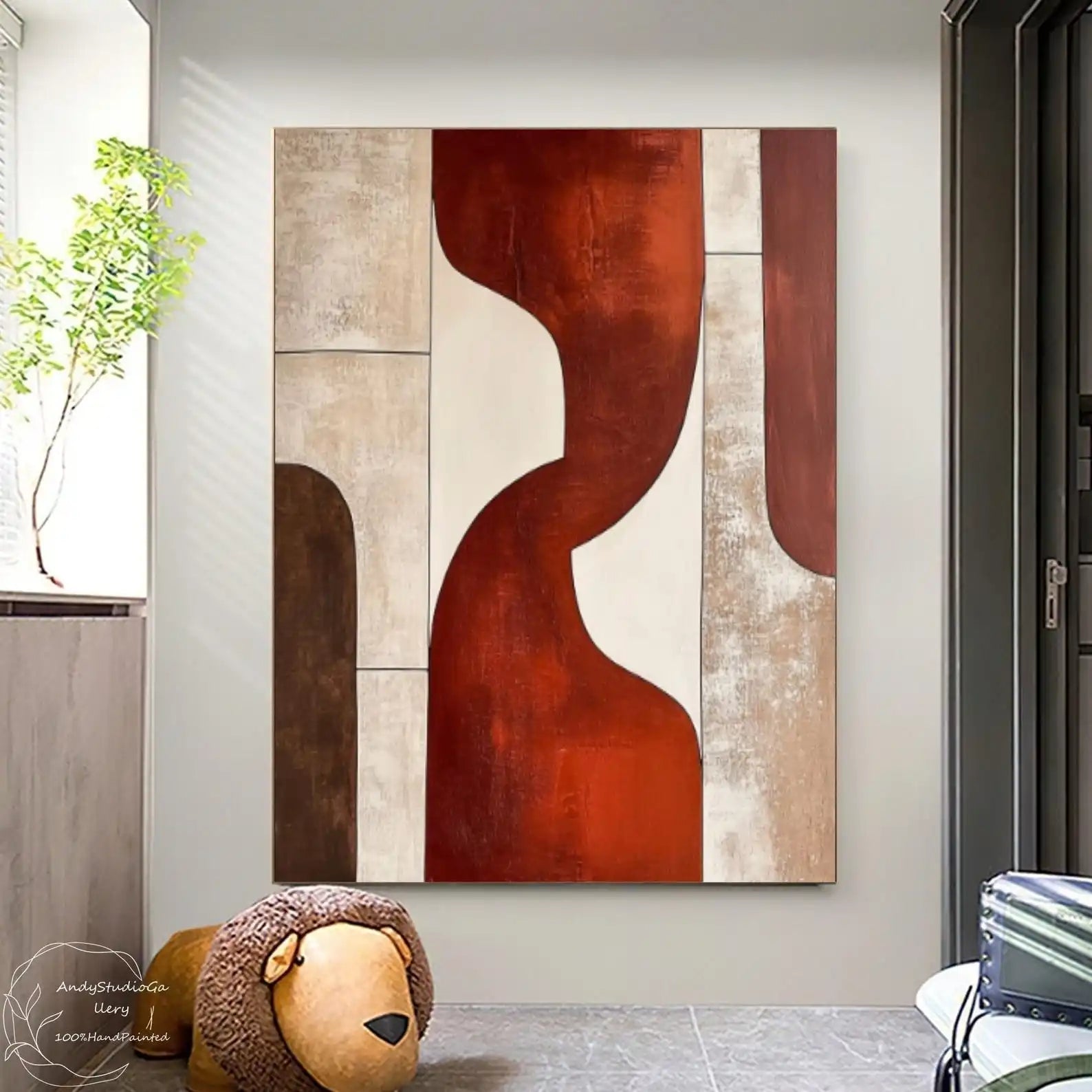Burgundy Geometric Canvas Art