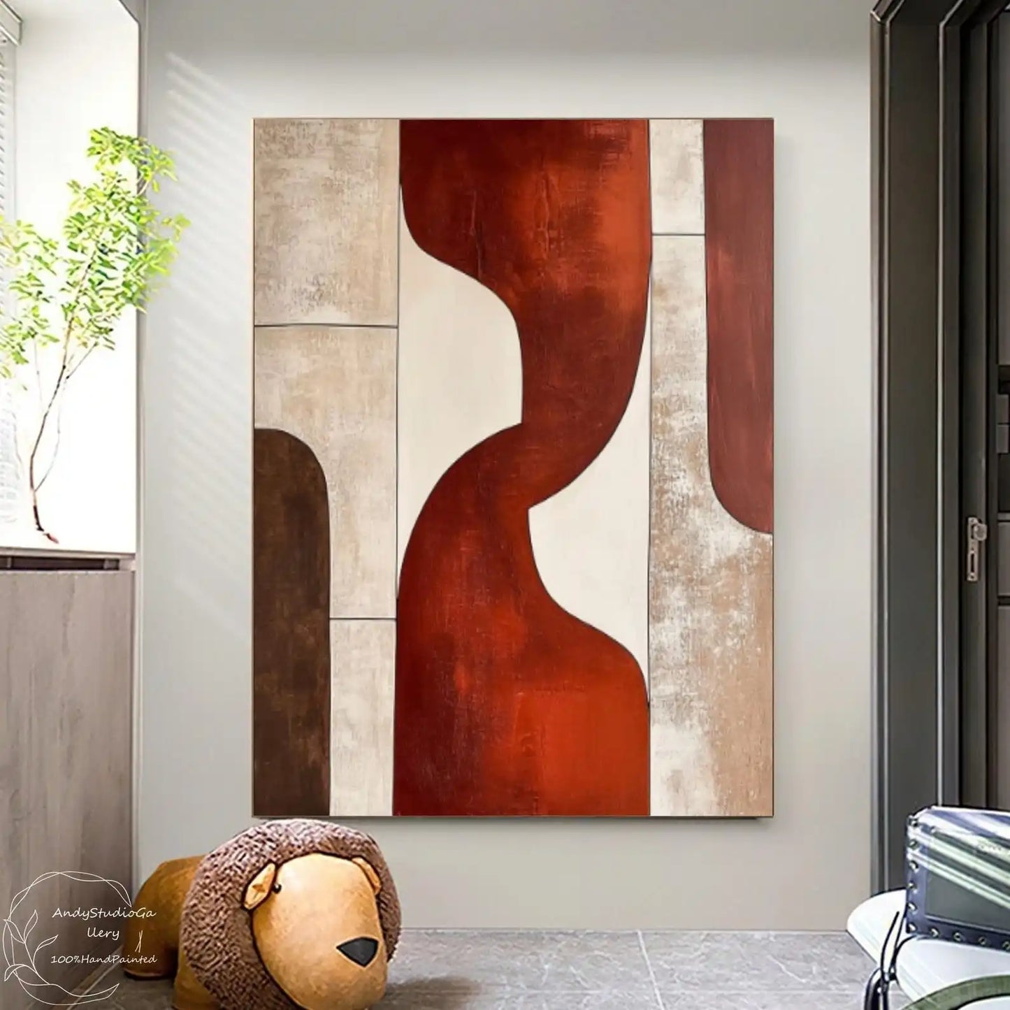 Burgundy Geometric Canvas Art