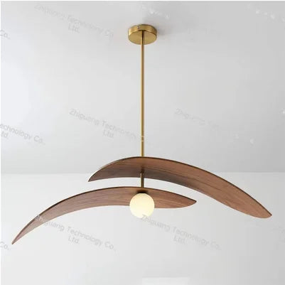 Modern Minimalist Retro Walnut Colored LED Chandelier Pendant Lamp Study Homestay Restaurant Atmosphere Lights