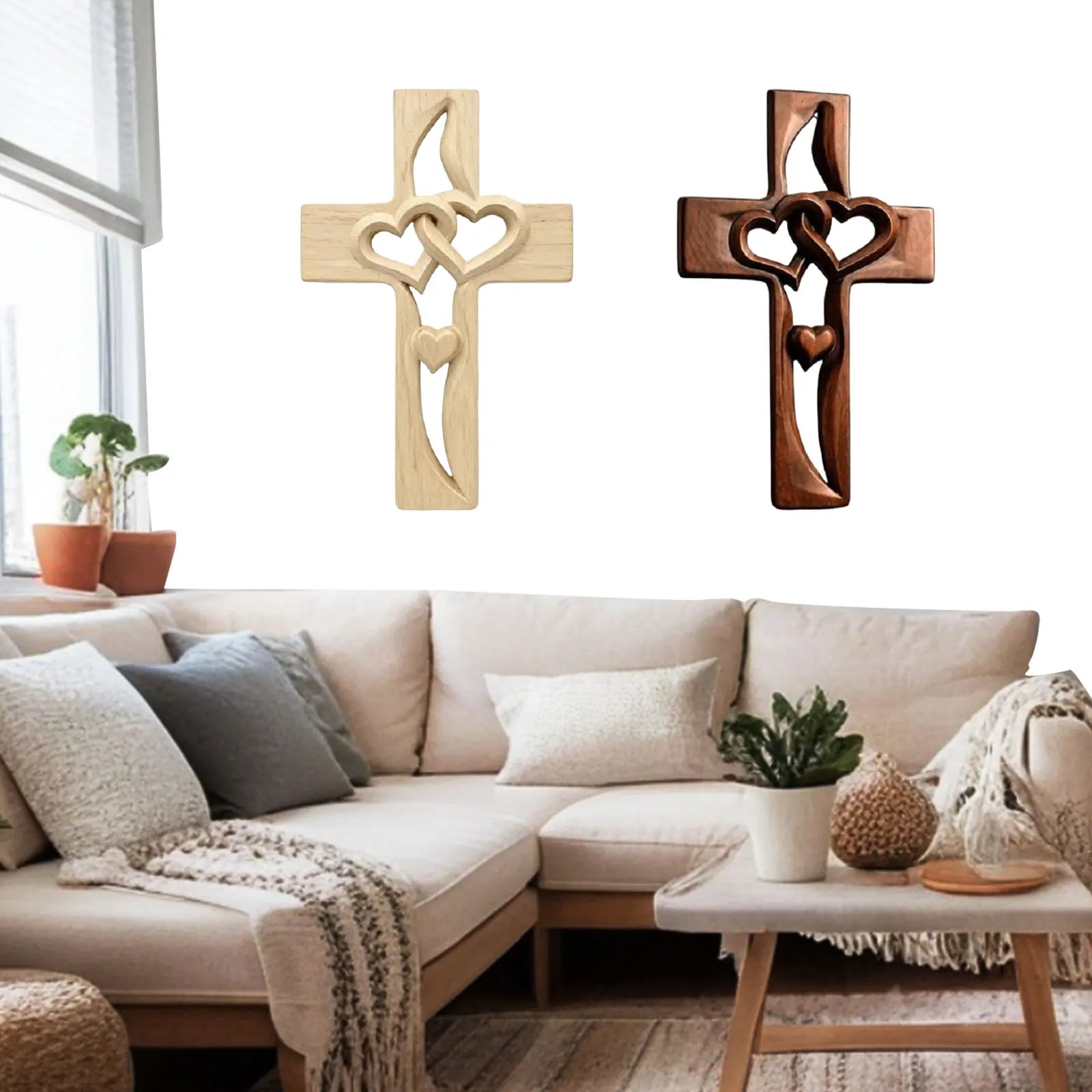 Handcarved Wooden Heart Cross