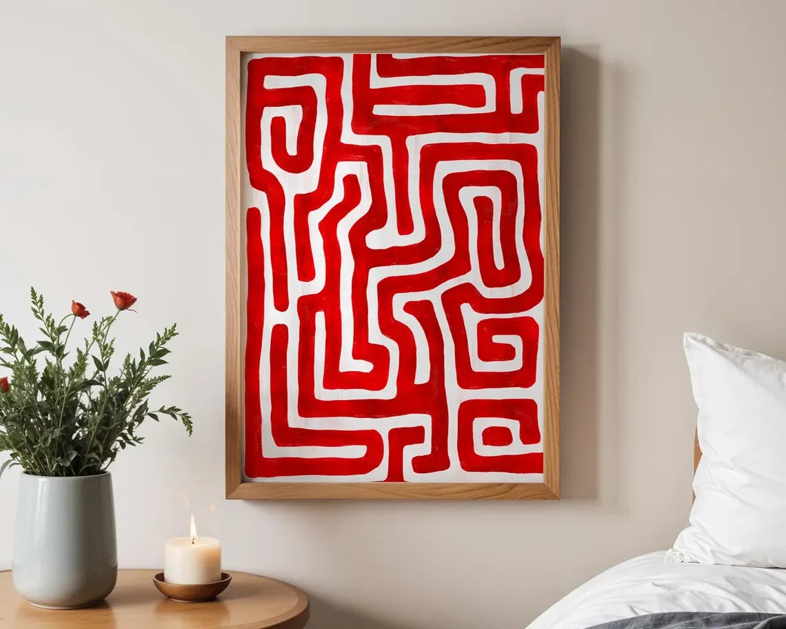 Cherry Red Maze Print