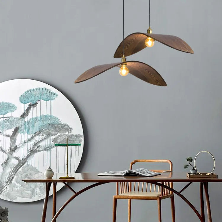 Modern Minimalist Retro Walnut Colored LED Chandelier Pendant Lamp Study Homestay Restaurant Atmosphere Lights
