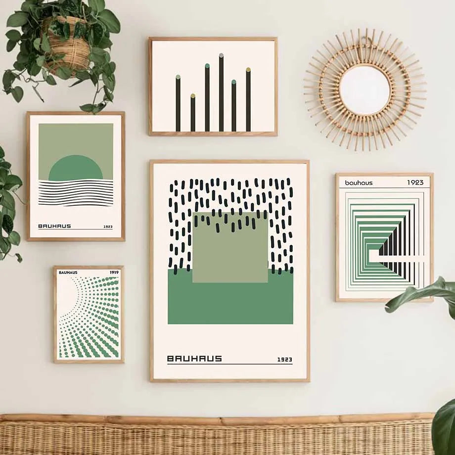 Bauhaus Green Color Block Lines Modern Abstract Poster Wall Art Canvas Painting Posters and Prints Picture for Living Room Decor