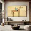 Abstract Western Horserider Handmade Oil Painting Brown Textured Canvas Wabi-Sabi Art Modern Rustic Decor for Western Lodge