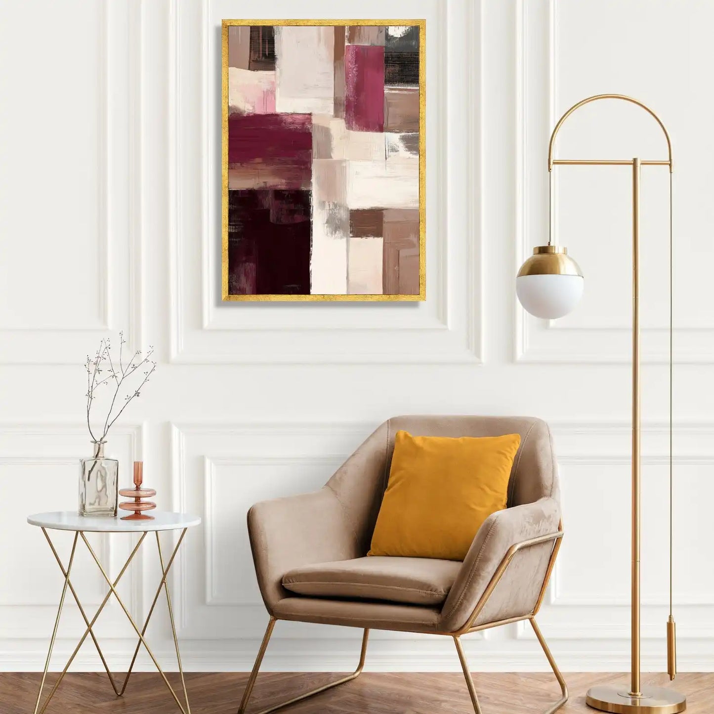 Burgundy Geometric Canvas Art