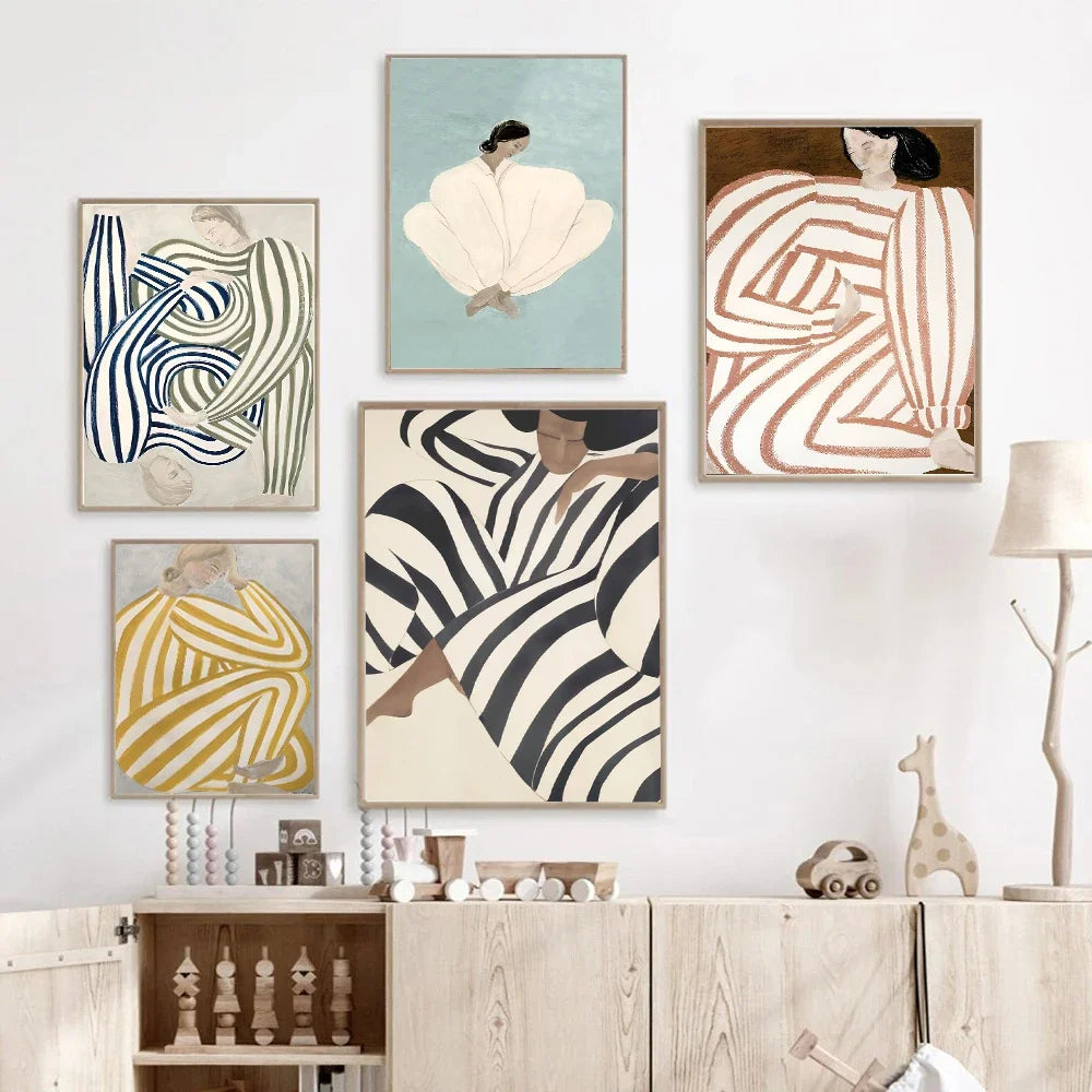 Abstract Line Geometry Curve Girl Posters Modern Classic Vintage Poster Wall Art Retro Canvas Ptint Painting Living Room Decor