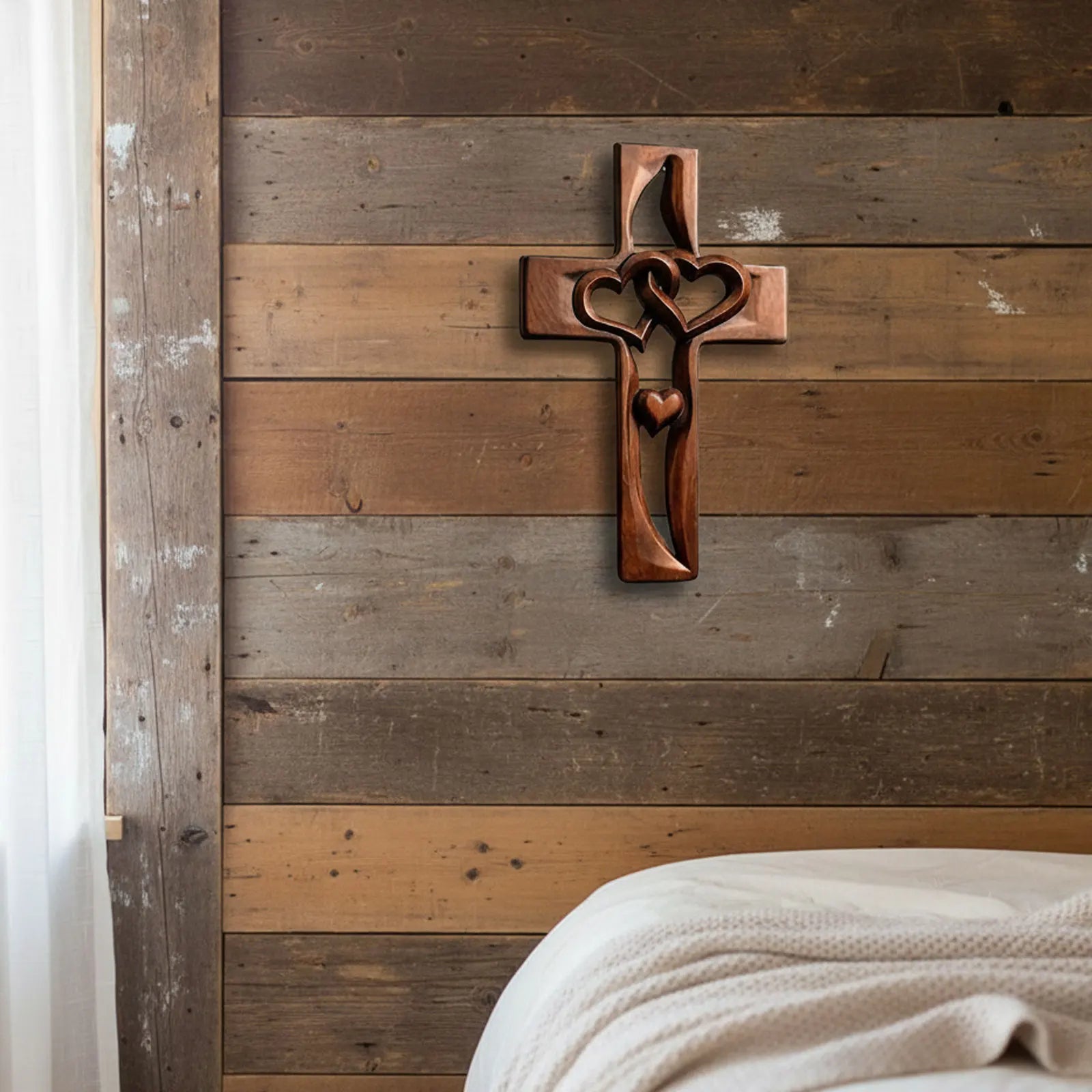 Handcarved Wooden Heart Cross