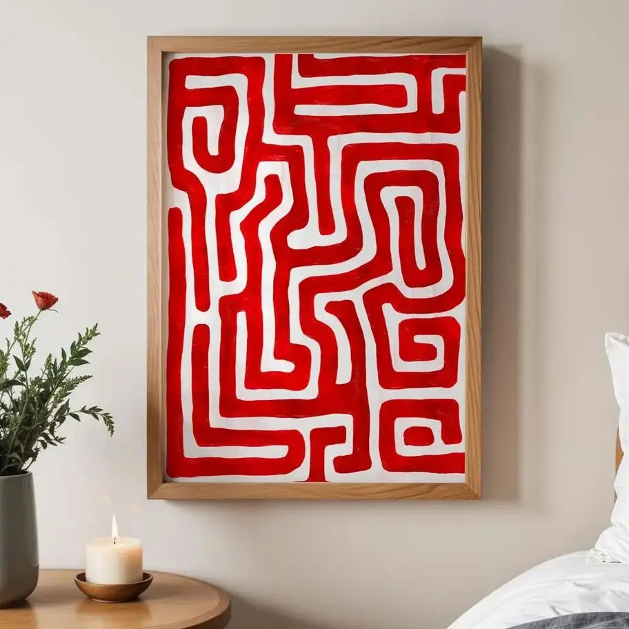 Cherry Red Maze Print
