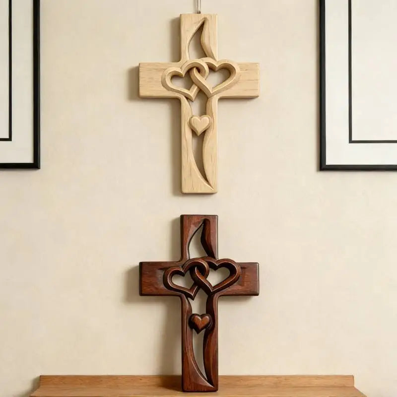 Handcarved Wooden Heart Cross