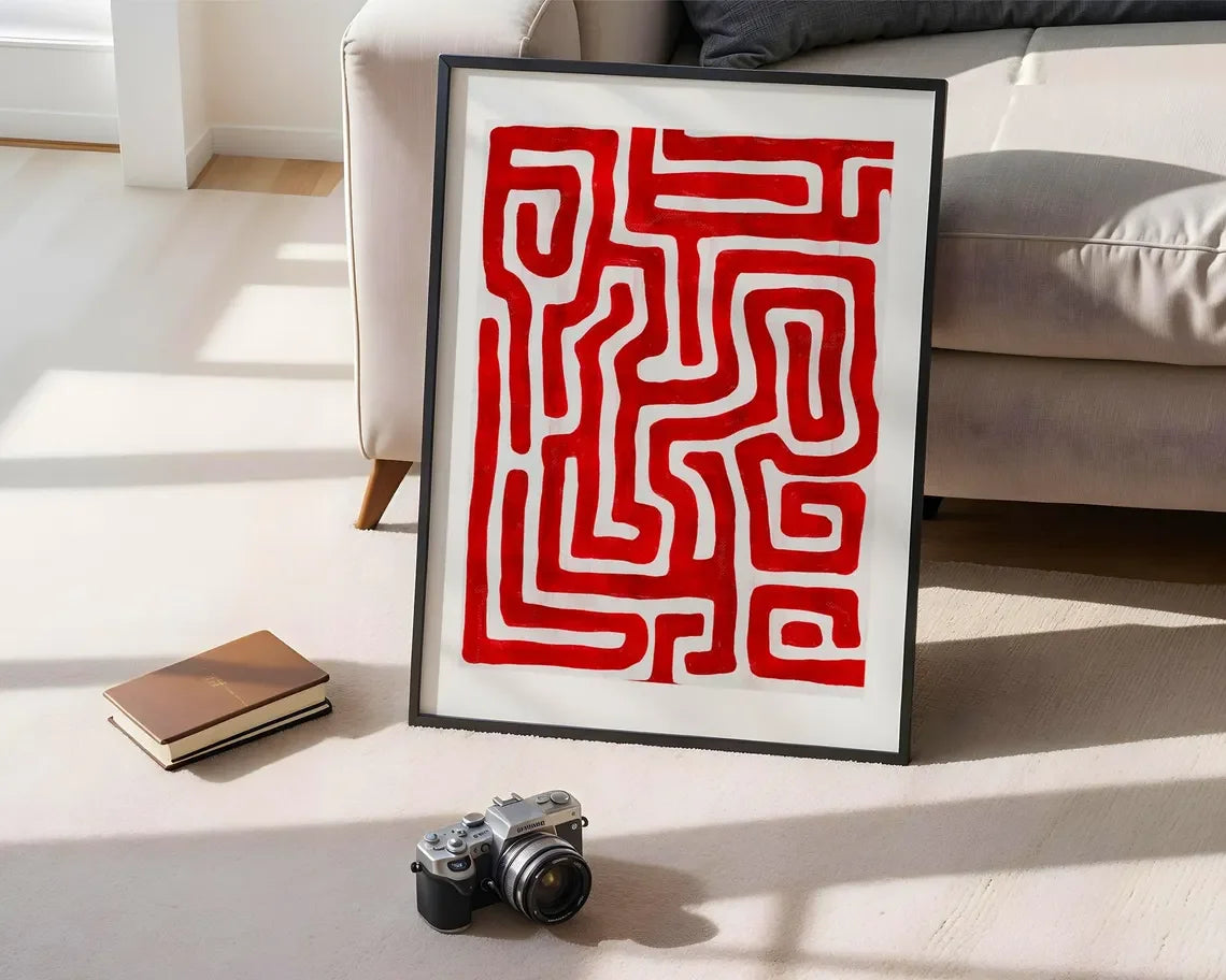 Cherry Red Maze Print