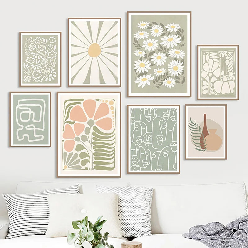 Boho Minimalist Wall Art Abstract Flower Color Block Canvas Painting Nordic Poster Print Picture Living Room Decorative Painting