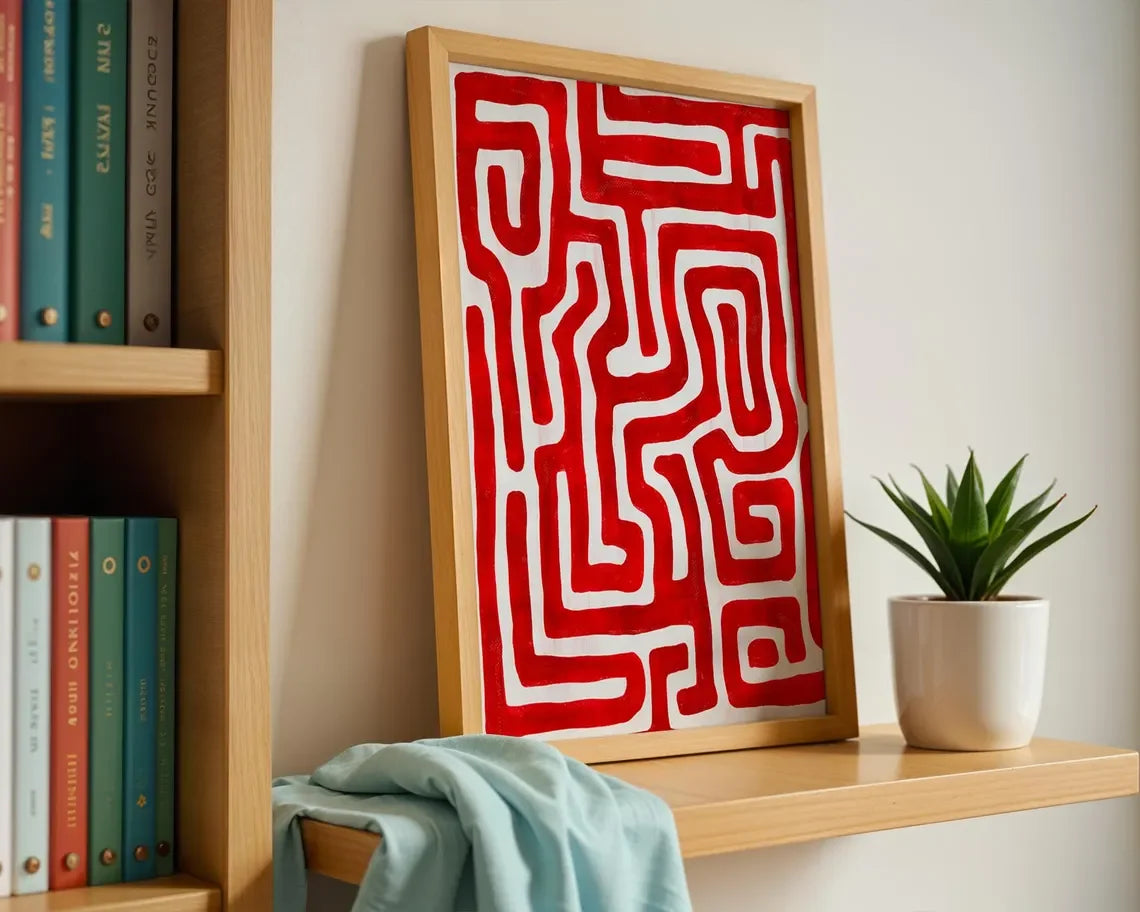 Cherry Red Maze Print