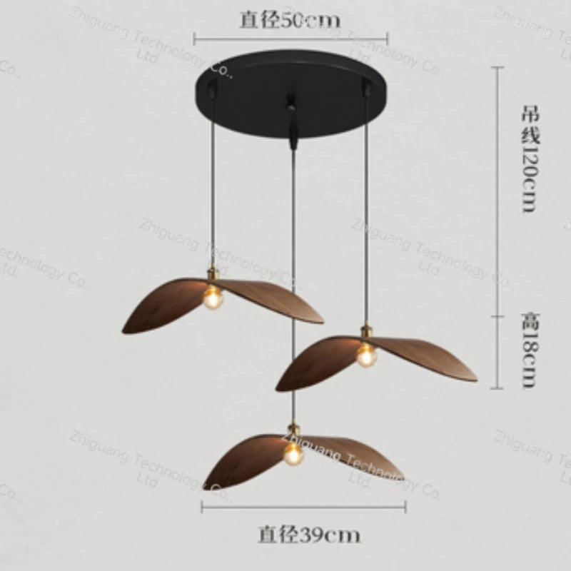 Modern Minimalist Retro Walnut Colored LED Chandelier Pendant Lamp Study Homestay Restaurant Atmosphere Lights