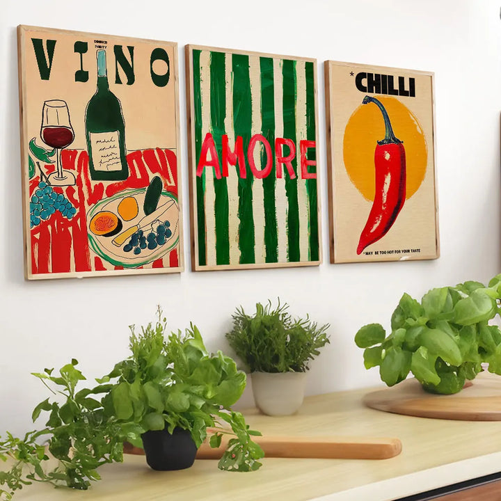 Green Striped Wine Canvas