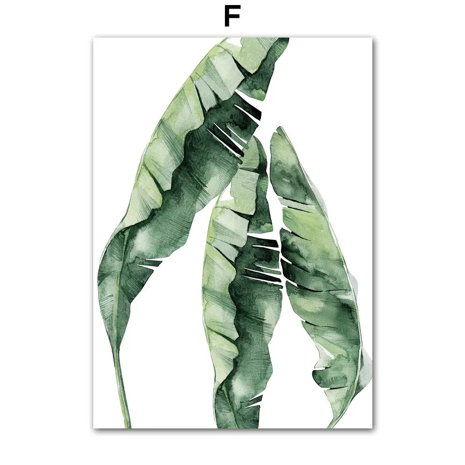 Modern Nordic Style Spring Green Art Poster Plant Leaf Palm Watercolor Wall Art Picture Canvas Print Living Room Home Decor