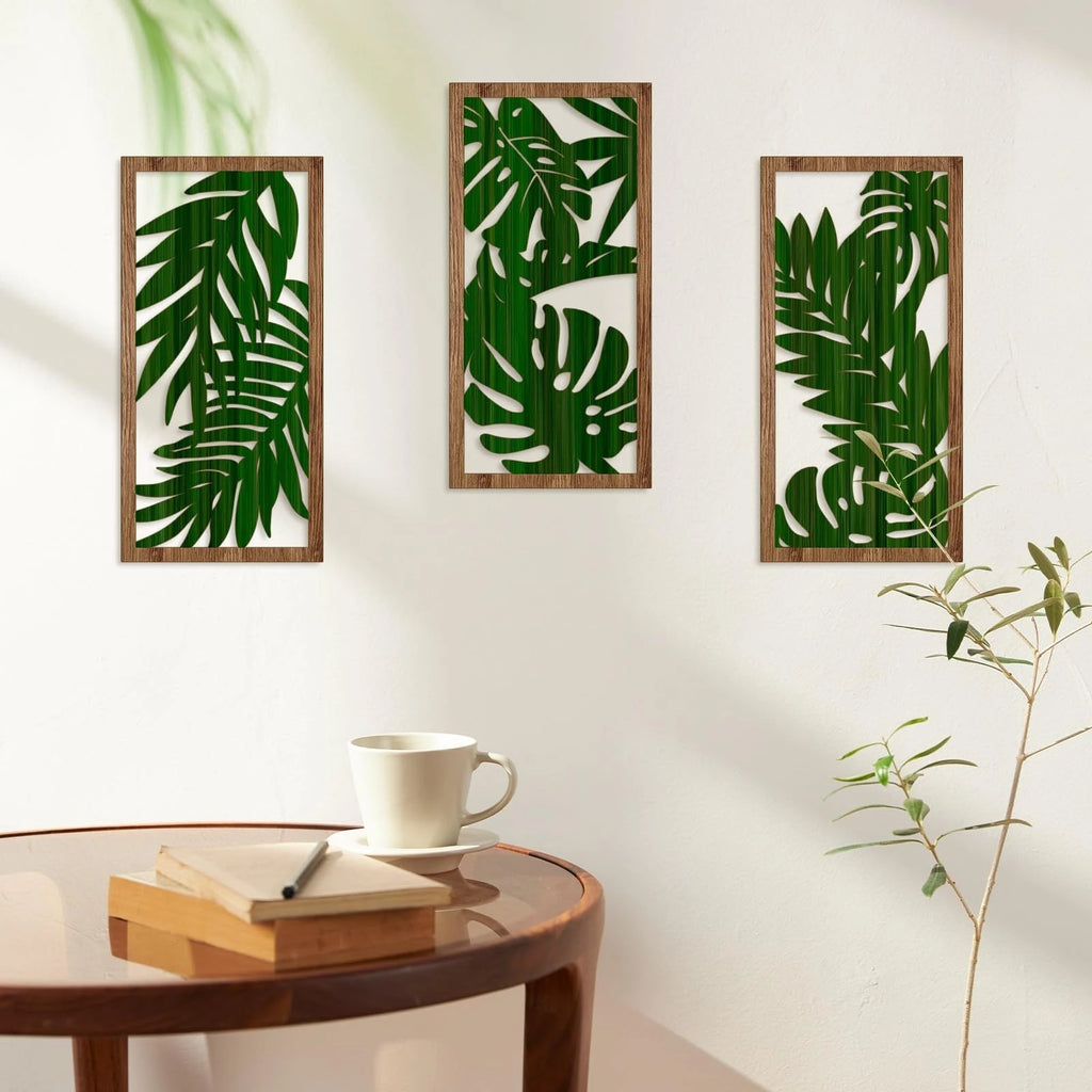 3pcs Boho style Hollow Wood Retro Rustic Leaf Pattern Wall Hanging Art Living Room Bedroom Wall Hanging Home Decoration