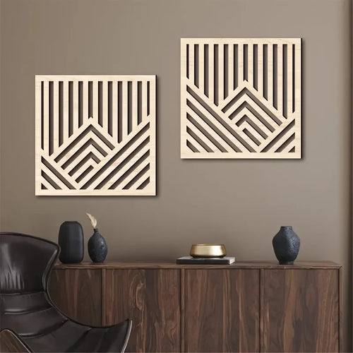 2pcs Modern Wooden Wall Art Decor Indoor Hanging Decorations for Living Room Bedroom Office - Unique Wood Art Wall Accents