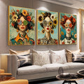 3pcs Nordic Boho Fashion Glasses Woman With Flowers Wall Art Canvas Painting Butterfly With Girl Portrait Poster Prints Picture