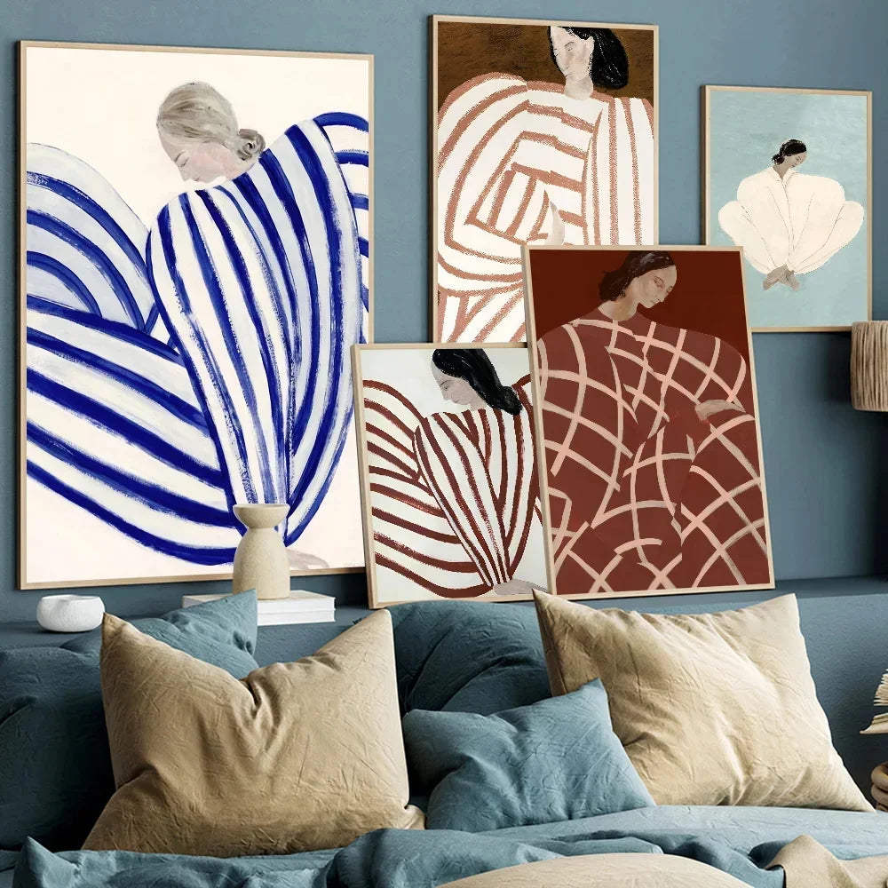Abstract Line Geometry Curve Girl Posters Modern Classic Vintage Poster Wall Art Retro Canvas Ptint Painting Living Room Decor