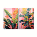 2pcs/set Boho Vibrant Pink Palm Fig Tree Tropical Abstract Canvas Print Poster Modern Botanical Leaf Art Print Home Decor Poster