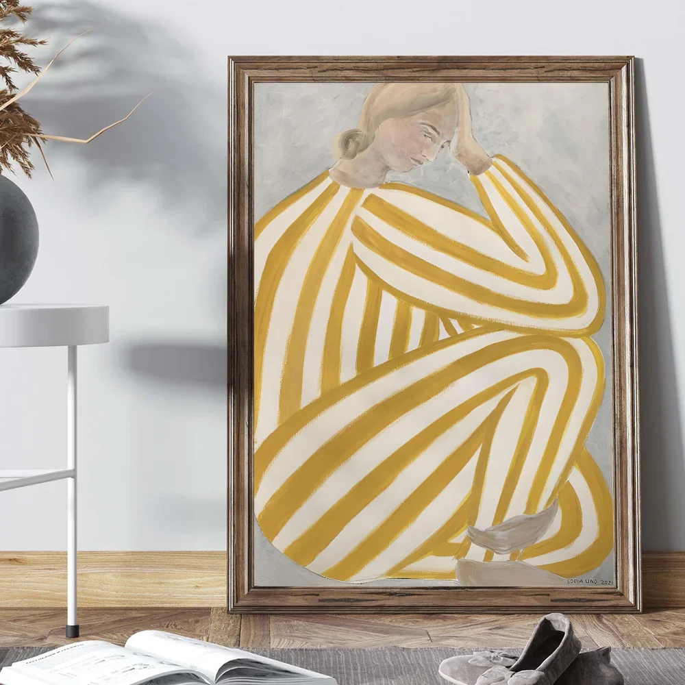 Abstract Line Geometry Curve Girl Posters Modern Classic Vintage Poster Wall Art Retro Canvas Ptint Painting Living Room Decor
