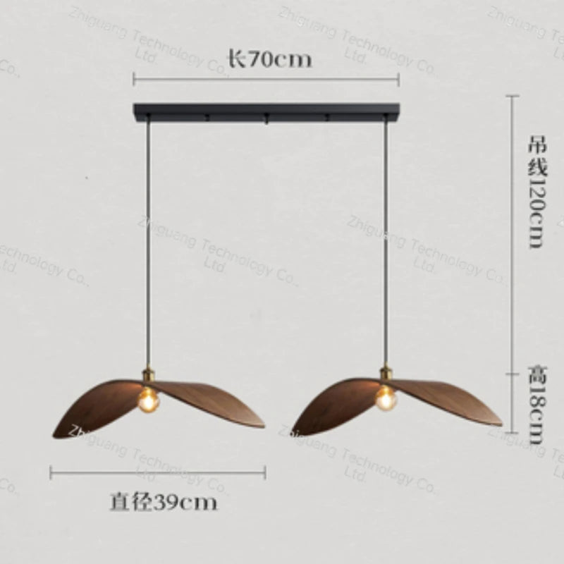 Modern Minimalist Retro Walnut Colored LED Chandelier Pendant Lamp Study Homestay Restaurant Atmosphere Lights