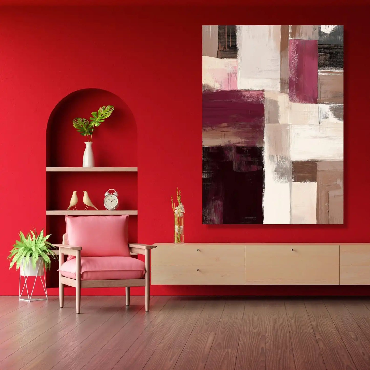 Burgundy Geometric Canvas Art