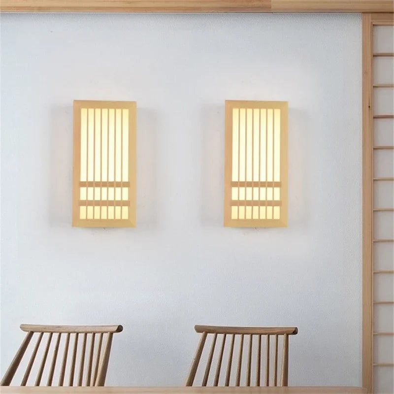 Japanese Wooden Wall Lamp