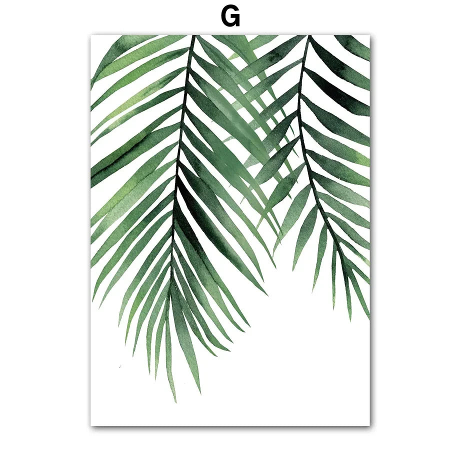 Modern Nordic Style Spring Green Art Poster Plant Leaf Palm Watercolor Wall Art Picture Canvas Print Living Room Home Decor