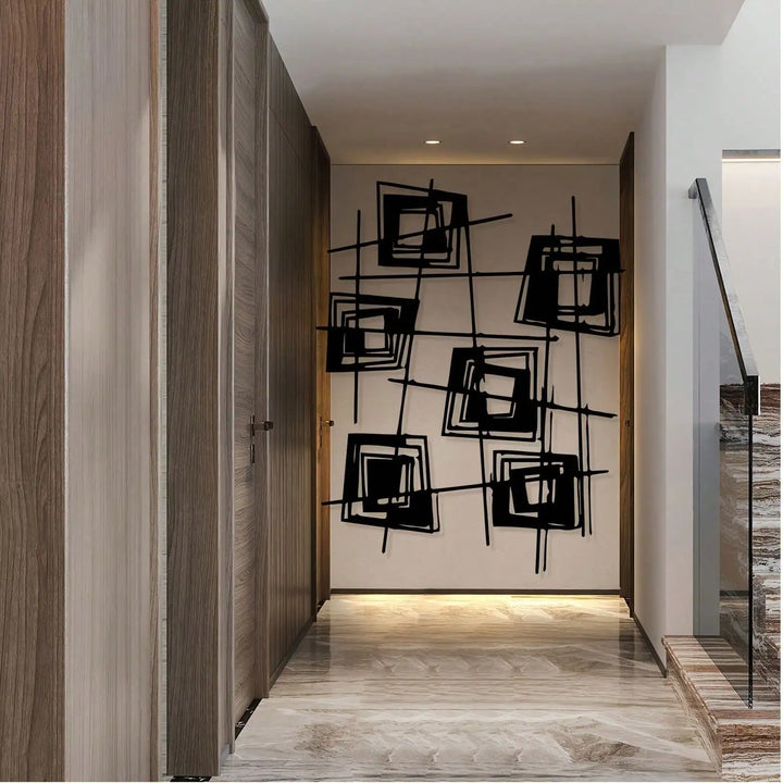 Minimal Geometric Iron Mural