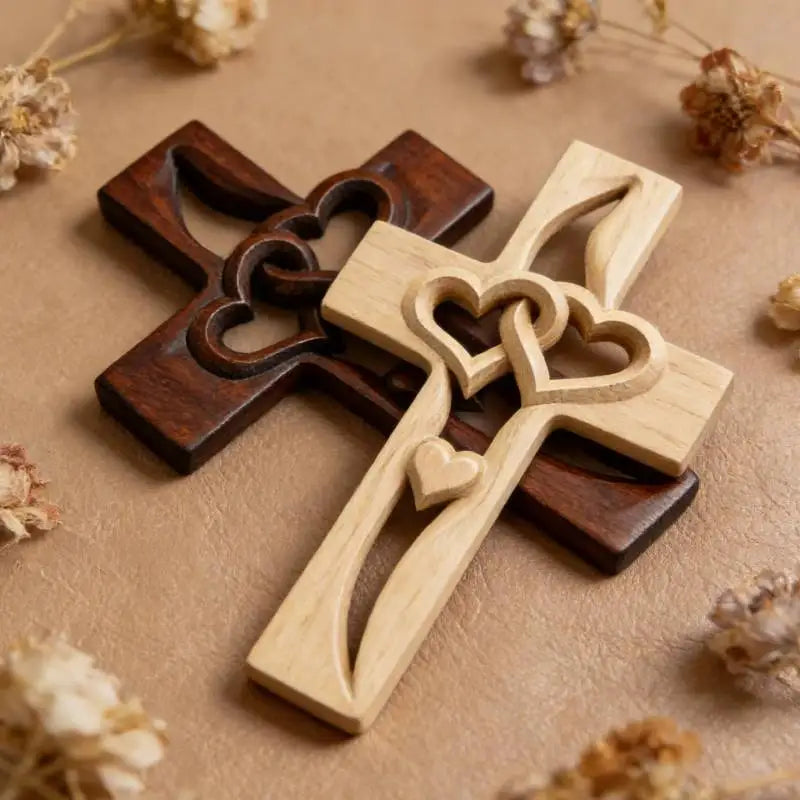 Handcarved Wooden Heart Cross