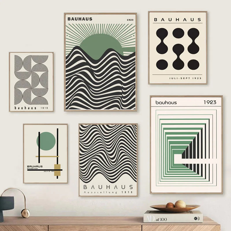 Bauhaus Green Color Block Lines Modern Abstract Poster Wall Art Canvas Painting Posters and Prints Picture for Living Room Decor