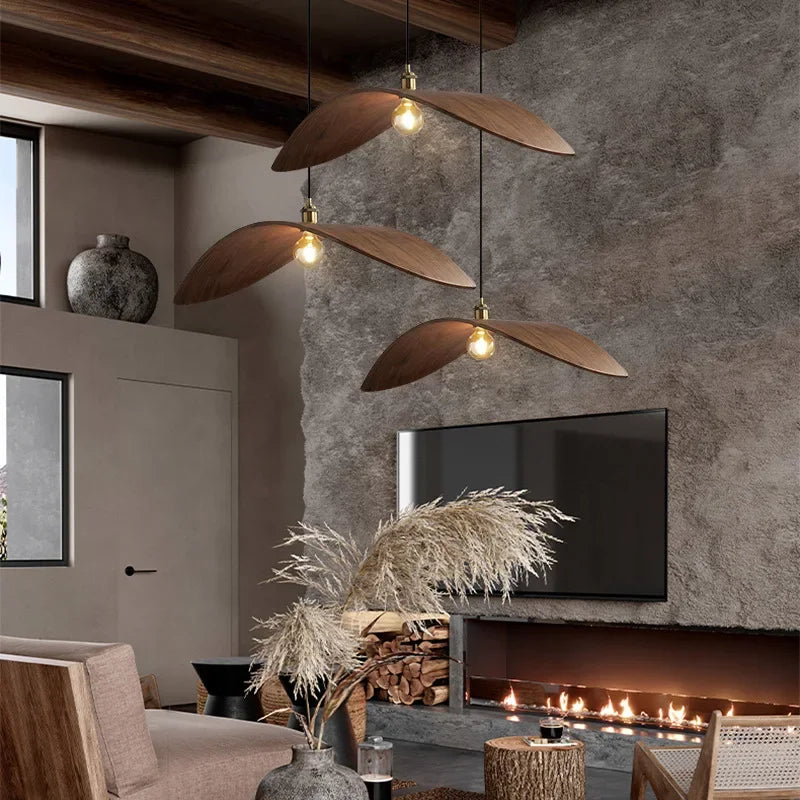 Modern Minimalist Retro Walnut Colored LED Chandelier Pendant Lamp Study Homestay Restaurant Atmosphere Lights