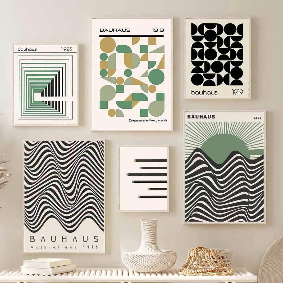 Bauhaus Green Color Block Lines Modern Abstract Poster Wall Art Canvas Painting Posters and Prints Picture for Living Room Decor