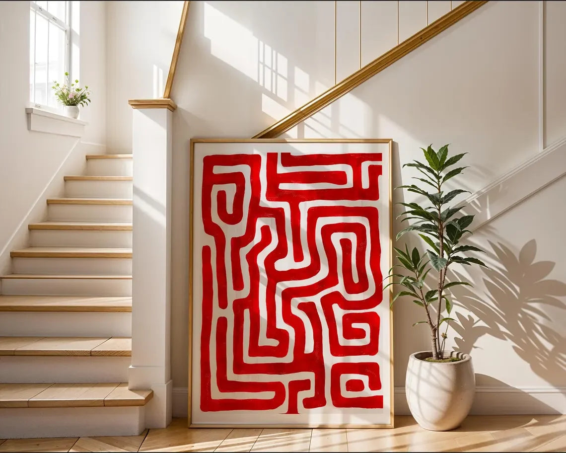 Cherry Red Maze Print